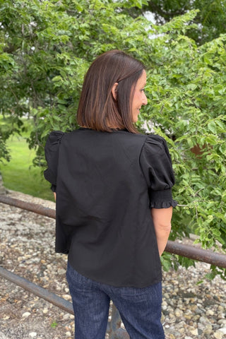 Jetta Black Puff Top with Camel Trim - Just Dani Boutique + Color Studio