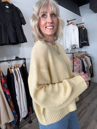 Jillian Butter Balloon Sleeve Sweater - The Funky Zebras Clear Lake