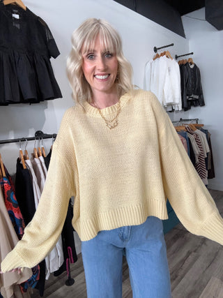 Jillian Butter Balloon Sleeve Sweater - The Funky Zebras Clear Lake