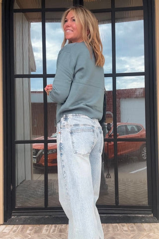 Jodi V-Notch Stitch Crew Neck Sweater - Just Dani Boutique + Color Studio