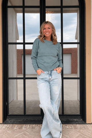 Jodi V-Notch Stitch Crew Neck Sweater - Just Dani Boutique + Color Studio