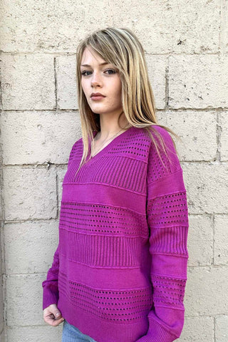 Johanna Magenta V - Neck Striped Top - The Funky Zebras Clear Lake