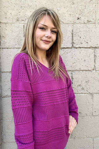 Johanna Magenta V - Neck Striped Top - The Funky Zebras Clear Lake