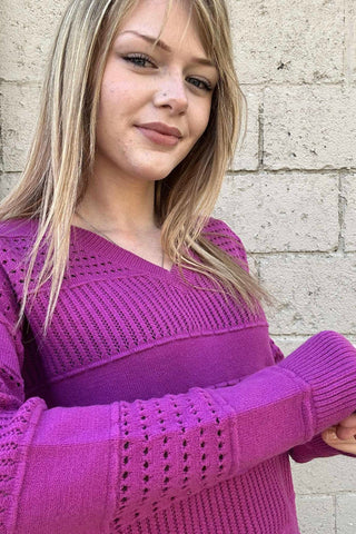 Johanna Magenta V - Neck Striped Top - The Funky Zebras Clear Lake
