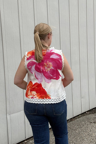 June Floral Sleeveless Top with Lace Contrast - Just Dani Boutique + Color Studio