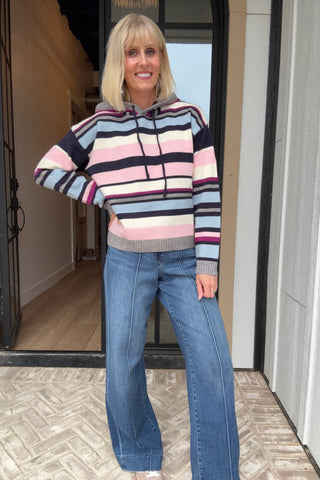Kate Multistriped Sweater Hoodie - Just Dani Boutique + Color Studio
