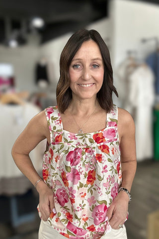 Kimora Floral Square Neck Tank - The Funky Zebras Clear Lake
