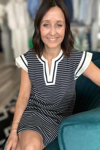 Kristen Navy Striped V Neck Dress - The Funky Zebras Clear Lake