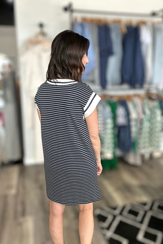 Kristen Navy Striped V Neck Dress - The Funky Zebras Clear Lake