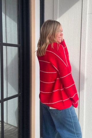 Laura Red Stripe Oversized Crew Sweater - Just Dani Boutique + Color Studio