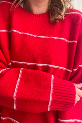 Laura Red Stripe Oversized Crew Sweater - Just Dani Boutique + Color Studio