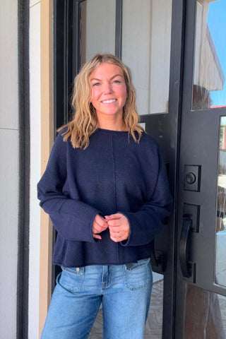 Layla Navy Rolled Knit Sweater - Just Dani Boutique + Color Studio