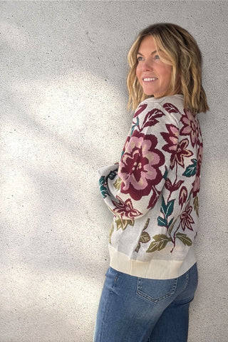 Mariel Cream Bold Floral Sweater