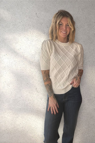 Greta Textured Argyle Pattern Cozy Knitted Sweater