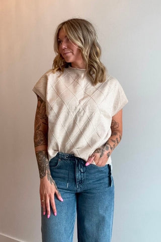 Lillian Taupe Drop Shoulder Mock Neck Sweater Vest - Just Dani Boutique + Color Studio
