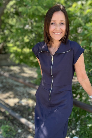 Linette Navy Mini Zip Collar Dress - Just Dani Boutique + Color Studio