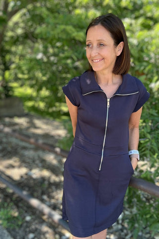Linette Navy Mini Zip Collar Dress - Just Dani Boutique + Color Studio