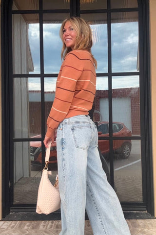 Lisa Double Layered Terracotta Stripe Sweater - Just Dani Boutique + Color Studio