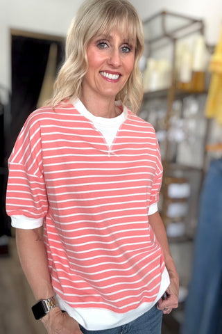 Lisa Striped Coral Pullover Top - Just Dani Boutique + Color Studio