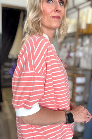 Lisa Striped Coral Pullover Top - Just Dani Boutique + Color Studio