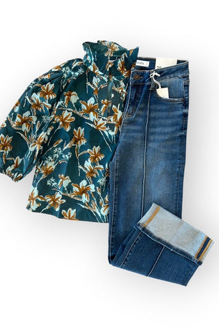 Logan Floral Teal Top - Just Dani Boutique + Color Studio
