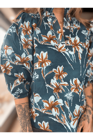 Logan Floral Teal Top - Just Dani Boutique + Color Studio
