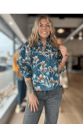 Logan Floral Teal Top - Just Dani Boutique + Color Studio