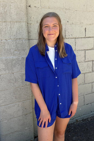 Lola Royal Blue Button Down & Shorts Set - Just Dani Boutique + Color Studio