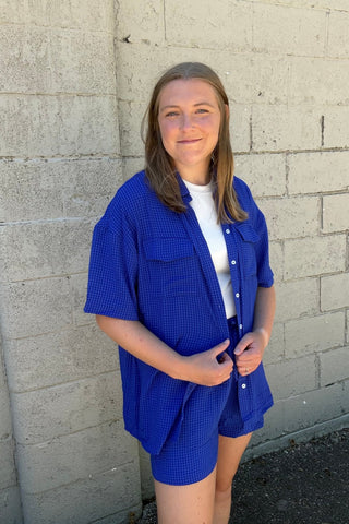 Lola Royal Blue Button Down & Shorts Set - Just Dani Boutique + Color Studio
