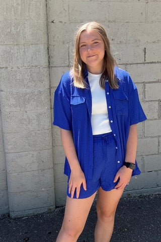 Lola Royal Blue Button Down & Shorts Set - Just Dani Boutique + Color Studio