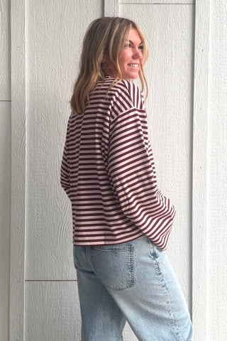 London Burgundy Striped Contrast Crew Knit Top - Just Dani Boutique + Color Studio