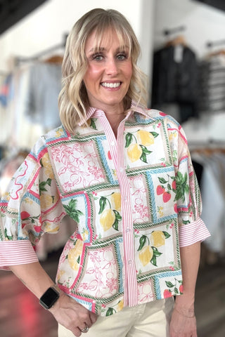 Lucille Pinstripe Collar Button Down Top - The Funky Zebras Clear Lake