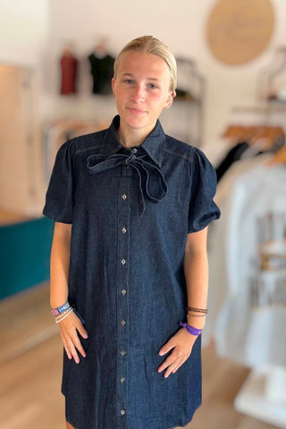 Lydia Dark Denim Dress with Tie - Just Dani Boutique + Color Studio