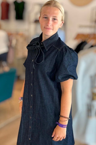 Lydia Dark Denim Dress with Tie - Just Dani Boutique + Color Studio