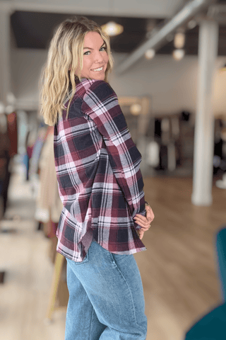 Lynette Burgundy Plaid Button Down - Just Dani Boutique + Color Studio