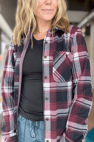 Lynette Burgundy Plaid Button Down - Just Dani Boutique + Color Studio