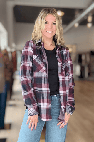 Lynette Burgundy Plaid Button Down - Just Dani Boutique + Color Studio