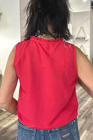 Maddie Red Ruffle Neck Sleeveless Top - The Funky Zebras Clear Lake