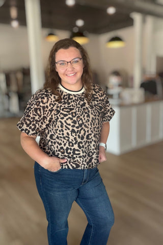 Margie Puff Sleeve Animal Print Top - Just Dani Boutique + Color Studio