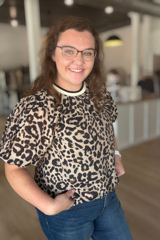 Margie Puff Sleeve Animal Print Top - Just Dani Boutique + Color Studio
