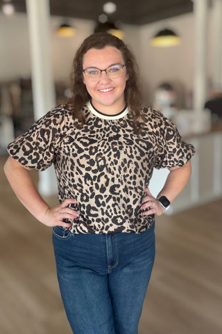 Margie Puff Sleeve Animal Print Top - Just Dani Boutique + Color Studio