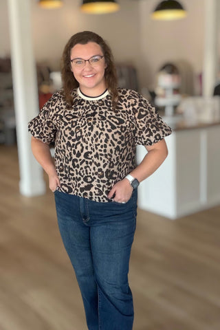 Margie Puff Sleeve Animal Print Top - Just Dani Boutique + Color Studio