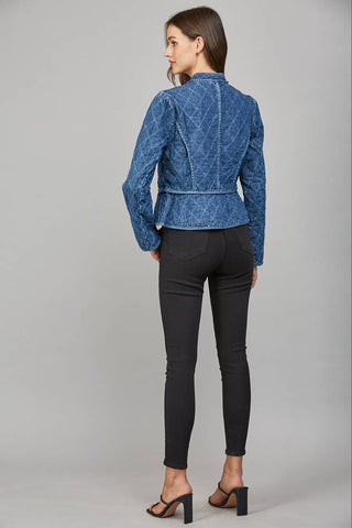Marie ZIP - UP FRONT CLOSURE QUILTED DENIM JACKET - The Funky Zebras Clear Lake
