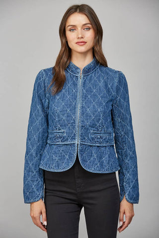 Marie ZIP - UP FRONT CLOSURE QUILTED DENIM JACKET - The Funky Zebras Clear Lake