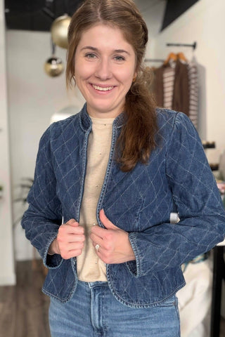 Marie ZIP - UP FRONT CLOSURE QUILTED DENIM JACKET - The Funky Zebras Clear Lake