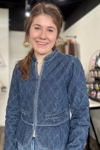 Marie ZIP - UP FRONT CLOSURE QUILTED DENIM JACKET - The Funky Zebras Clear Lake
