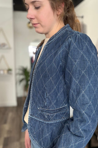Marie ZIP - UP FRONT CLOSURE QUILTED DENIM JACKET - The Funky Zebras Clear Lake