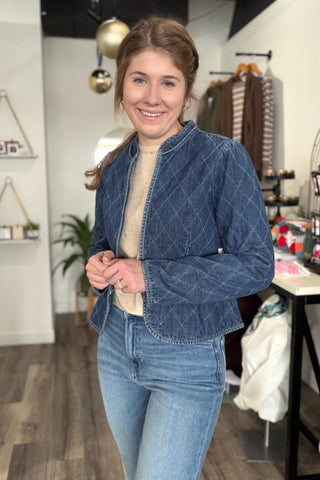 Marie ZIP - UP FRONT CLOSURE QUILTED DENIM JACKET - The Funky Zebras Clear Lake