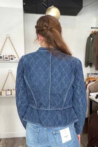 Marie ZIP - UP FRONT CLOSURE QUILTED DENIM JACKET - The Funky Zebras Clear Lake