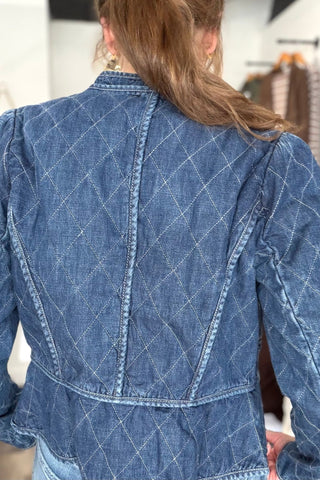 Marie ZIP - UP FRONT CLOSURE QUILTED DENIM JACKET - The Funky Zebras Clear Lake